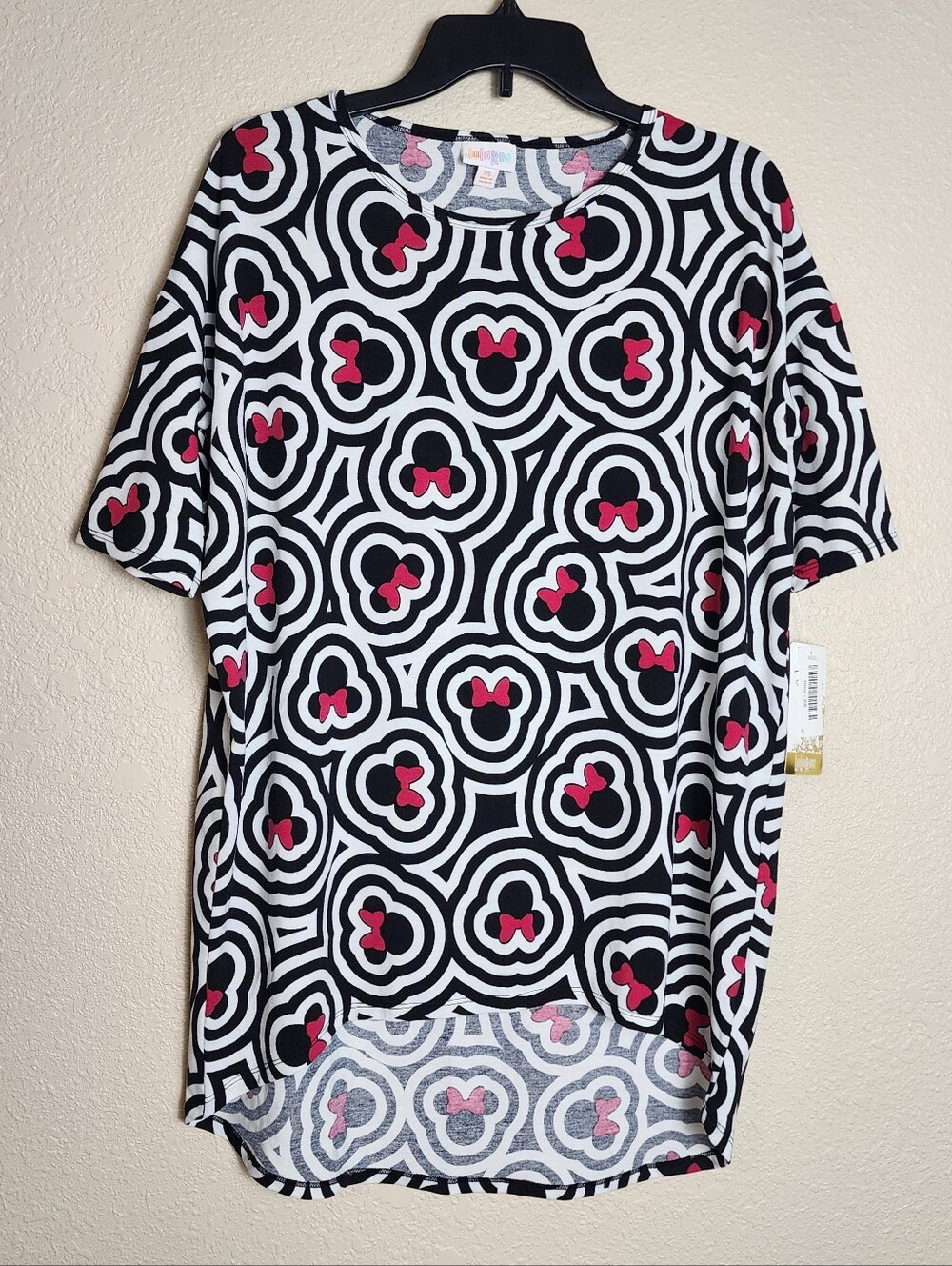 LuLaRoe Disney Irma Tunic XS NWT Minnie Mouse Pink Bow High Low Top